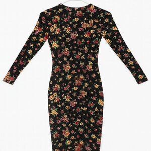 Haley & June Floral Long-Sleeve Bodycon Dress — Black & Multicolor — Size S